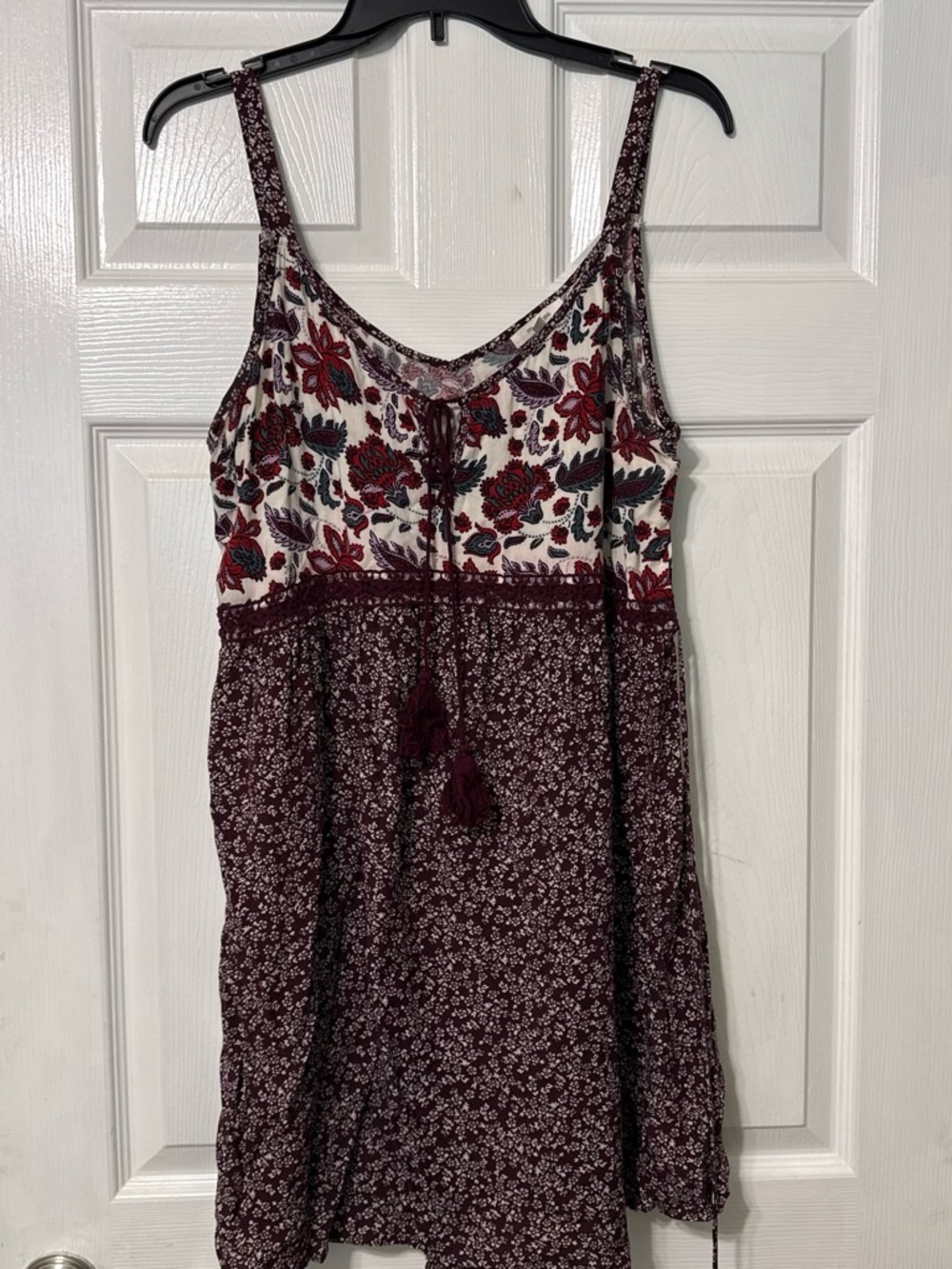 Maurices Burgundy Floral Tassel Cami Top